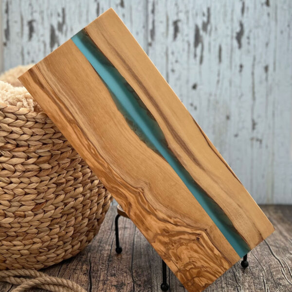 Olive Wood Serving Board with Blue Resin River